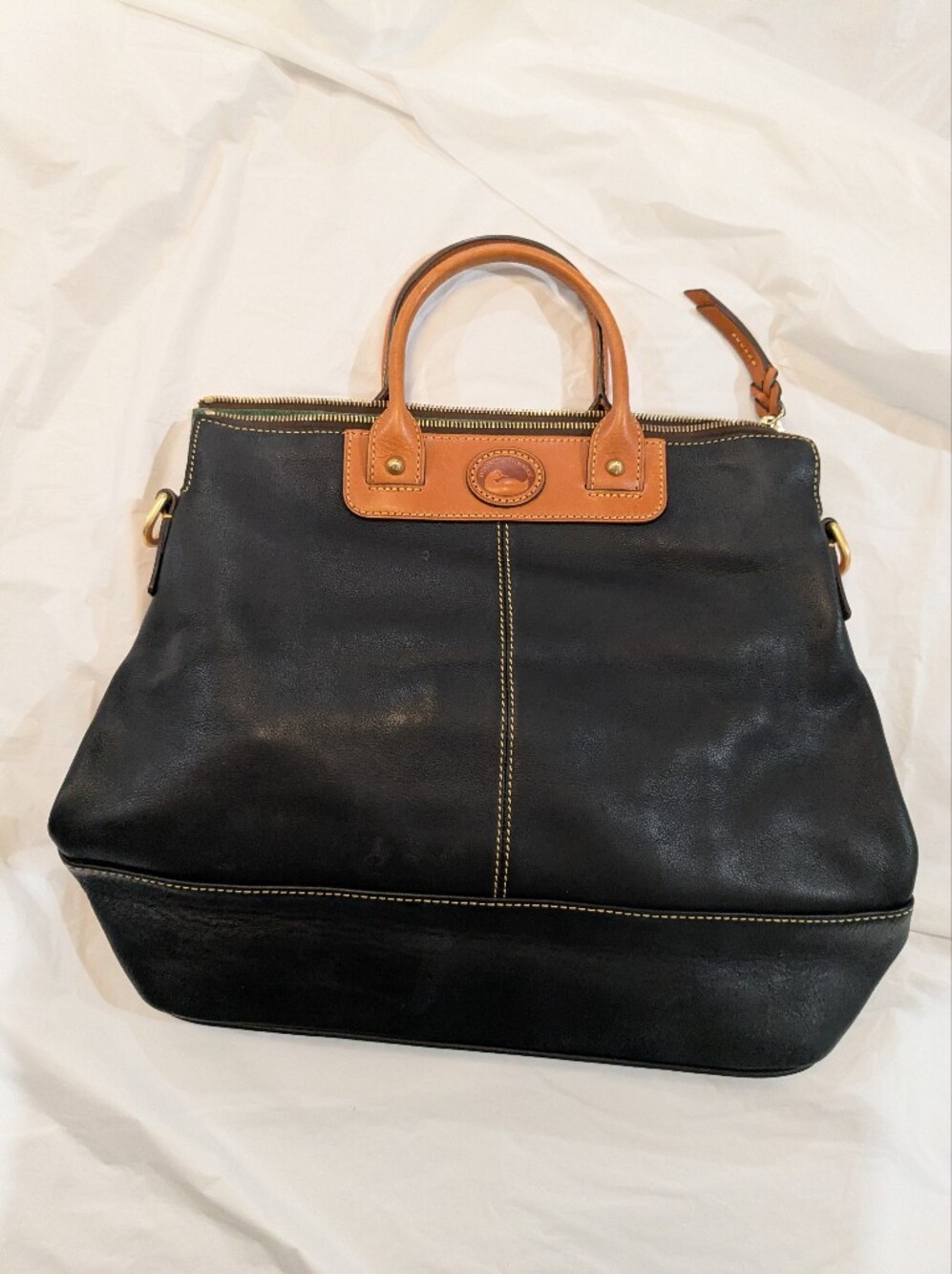 Dooney & Bourke Black Leather Zip-Top Tote with Tan Trim - Picture 10 of 15